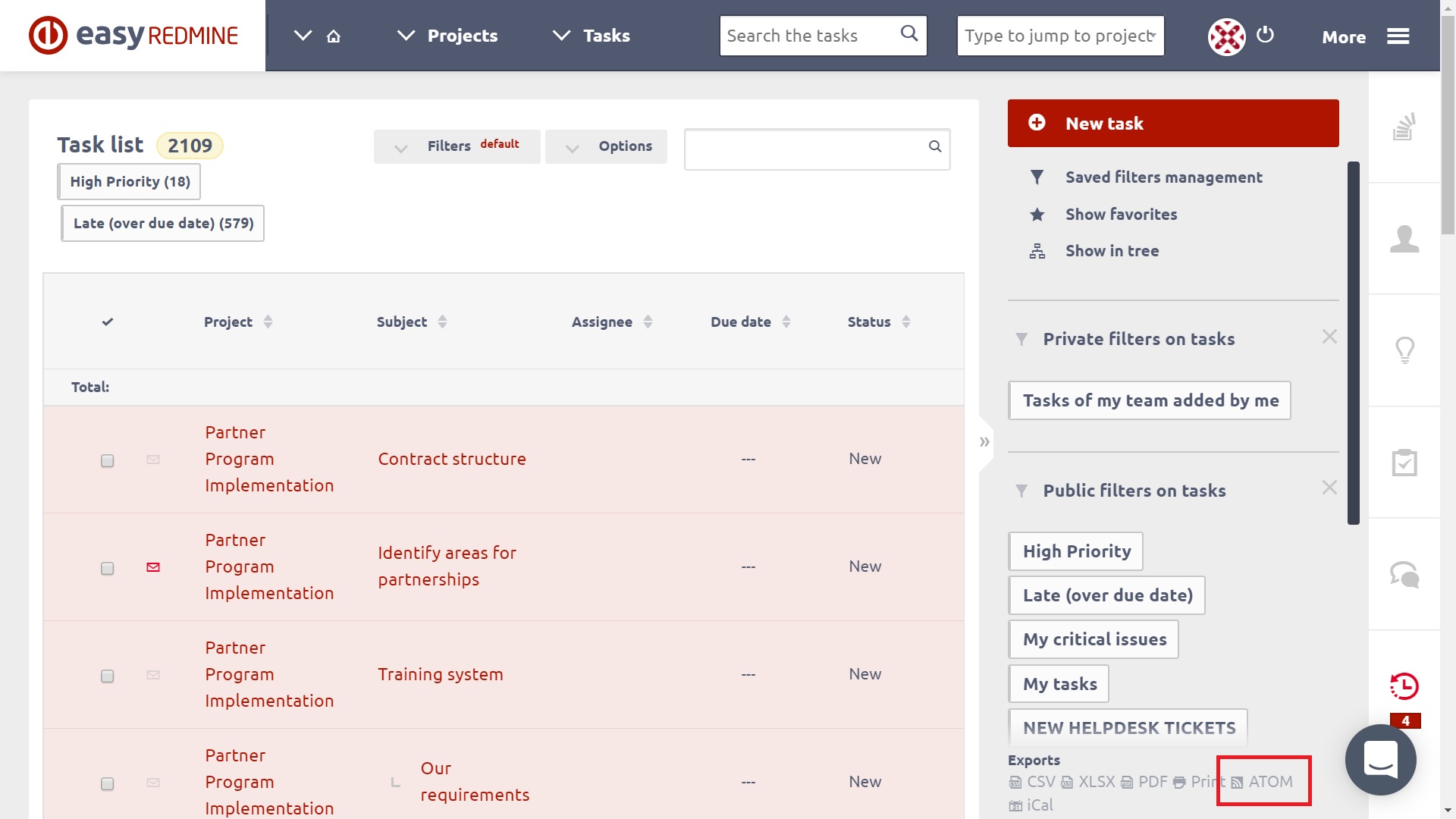 How to use RSS feed (ATOM link) Easy Redmine